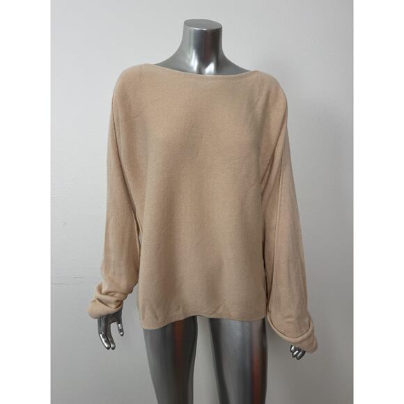 Vince Nude Blush Wool Cashmere Sweater Womens Large Relaxed Beige Boatneck - Picture 10 of 14